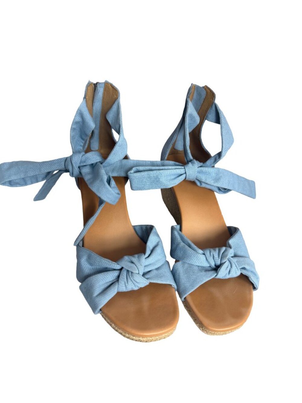 Ugg Yarrow Blue Canvas Espadrille Wedge Tie-Up Sandals Wedges Size 9 Women's - Picture 2 of 14